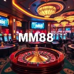 Experience thrilling action at MM88's vibrant casino with roulette and poker players in an elegant setting.