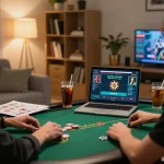 MAX88 online gaming scene highlighting intense poker strategy at home, showcasing engaging gameplay.