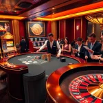 Lucky88 exciting casino scene with elegantly designed slot machines and vibrant gaming atmosphere.