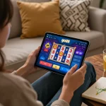 Engaging gameplay on the go88 app features exciting slot reels in a cozy home setting.