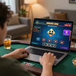 Player enjoying live baccarat on Jun88 with vibrant interface and cozy home setting