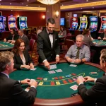 Players enjoying blackjack at NK88 casino, highlighting strategic gameplay and vibrant atmosphere.