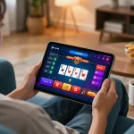 Engaging gaming session at home with lv88 online casino app displayed on a tablet.