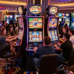 Lucky88 slot machines captivating players with exciting spins and vibrant lights.