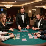 Players experiencing strategic blackjack gameplay at lc88pro's luxury casino table