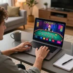 Lu88 player enjoying online blackjack at home, highlighting engaging gameplay and strategic insights
