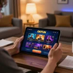 Player engaging with the OKFUN casino app during home gaming session, showcasing strategic gameplay