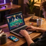 Engaging in online gambling at trang chủ xx88 with a laptop displaying live dealer games.