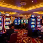 Players celebrating wins at Jun88 com vibrant slot machines in an exciting casino atmosphere
