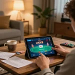 Người chơi LUCK8 đang lập kế hoạch trong một không gian chơi game tại nhà thoải mái, tập trung vào poker trực tuyến.