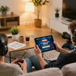 Engaging in the PP9Win Sign up process from the comfort of home with a tablet in a cozy living room