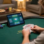 Engaged player holding cards during thrilling online poker session with Nhà cái SC88 interface