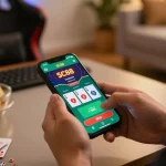 Player engaging in blackjack on the SC88 app, showcasing strategic betting actions in a modern gaming setup.