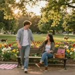 Couple enjoying a moment in the park, highlighting their crush on each other
