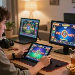 Tic88 gaming activity on tablet shows engaging online casino gameplay in a cozy setting.