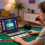 Player enjoying live dealer blackjack at home on their laptop, showcasing dynamic gameplay at 3BET.
