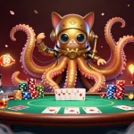 Experience nhà cái fly88 with a dynamic underwater casino scene featuring a colossal kraken and diving cat.