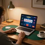Engaging in strategic online poker via Link nhà cái Lu88, showcasing a cozy yet sophisticated gaming setup.