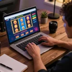 Engaged player experiencing WestAce Canada online gaming on a laptop with vibrant graphics.