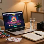 Engaging gameplay on bin88 online casino interface with chips and strategy notes in a cozy setting.