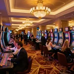 Experience the excitement of Rik88 in a luxurious casino hallway filled with vibrant gaming options.