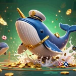 S8com captivates with a vibrant 3D illustration of a whale breaching through coins in a magical casino scene.