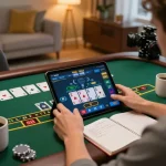 Player engaging with live dealer blackjack at 33win on tablet, showcasing interactive game interface.