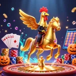X88 CASINO showcases exciting gameplay with a golden rooster and extravagant casino elements in a vibrant night scene.