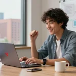 WPS Download activity on a sleek laptop in a modern workspace setting