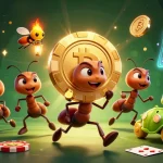 In the dynamic S88 scene, ants carry a giant poker chip amidst vibrant casino elements.