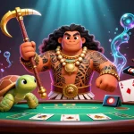 Engage with thrilling KK WIN gaming adventures, showcasing a vivid poker scene with enchanting cartoon characters.