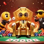 Experience thrilling poker action with tg88 as the cartoon mob boss interacts in an exciting casino scene.